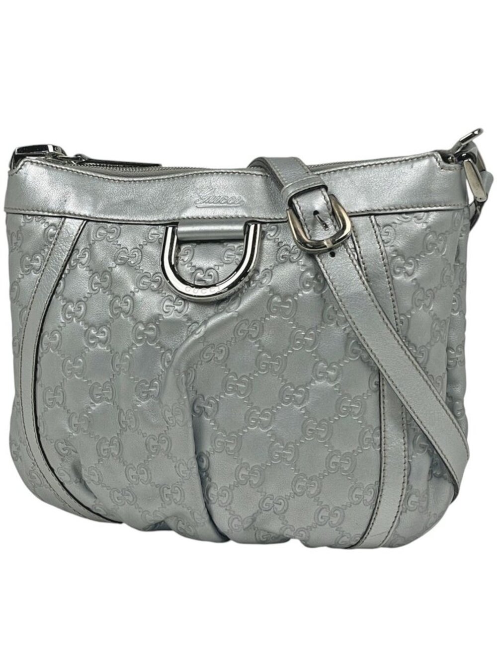 Gucci Shoulder Bag Guccissima Abbey Leather Silver